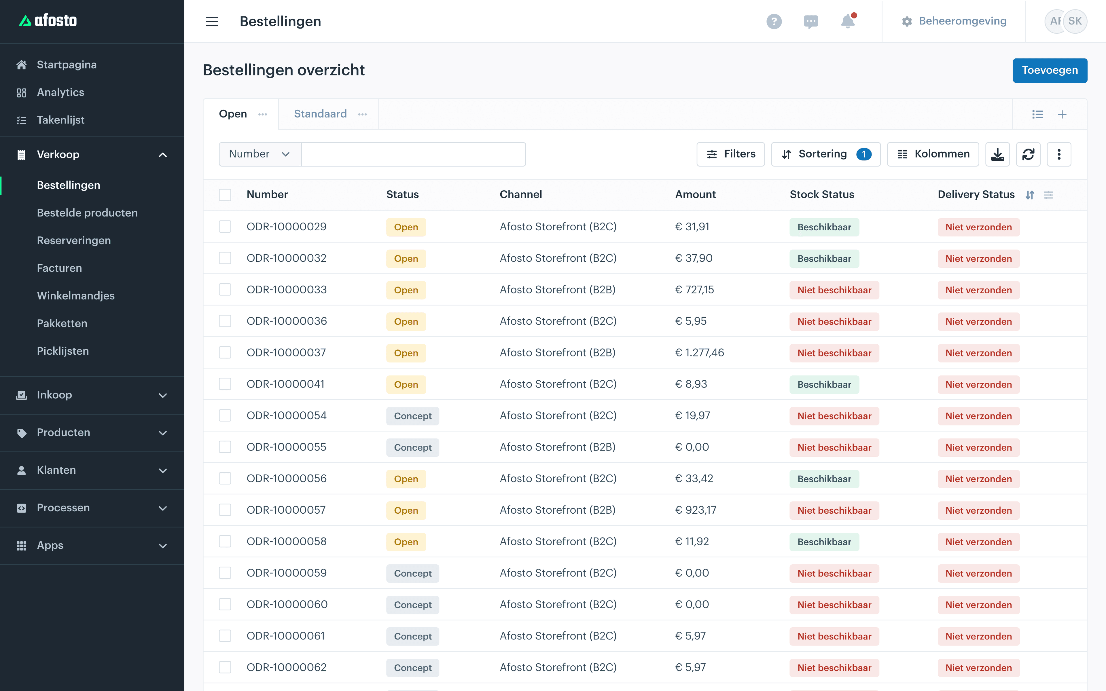 Webshop-orders en bonnen in één lijst